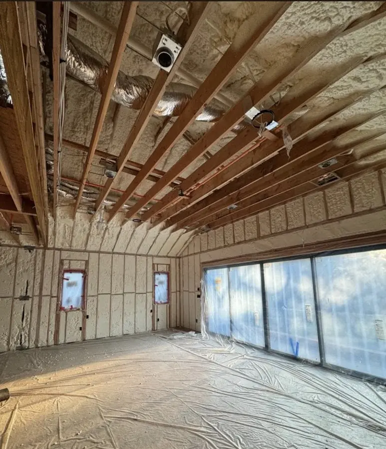 Interior walls and ceiling insulated with spray foam during new construction in Gridley